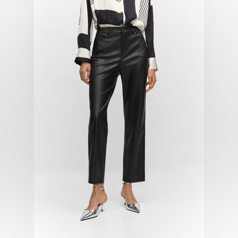 Mango Straight Leg Faux Leather Black Pants Size 2